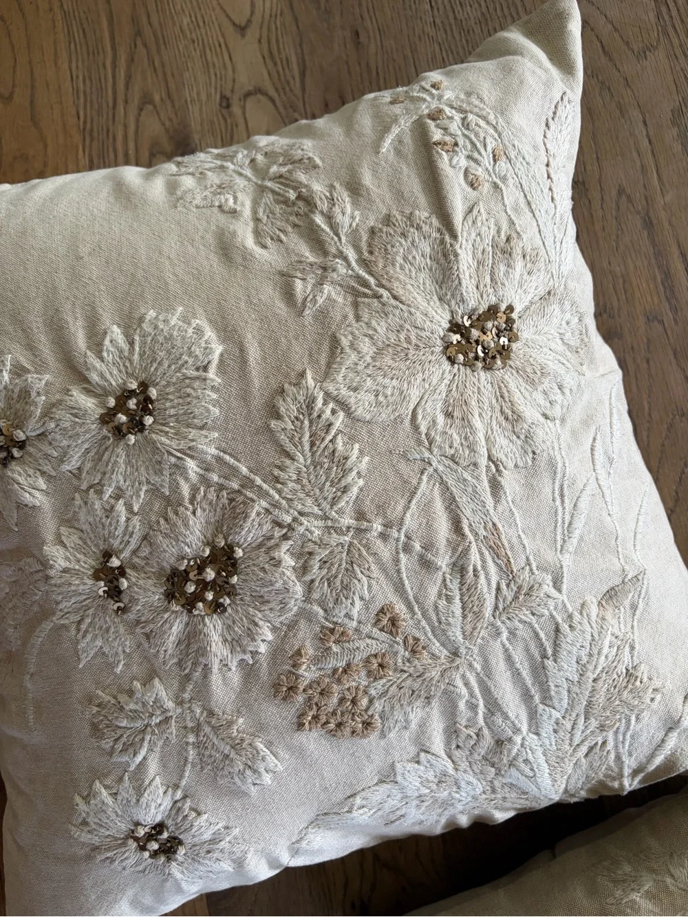 SET 2 Pottery Barn Corin Embroidered Pillow natural Pillows with down inserts